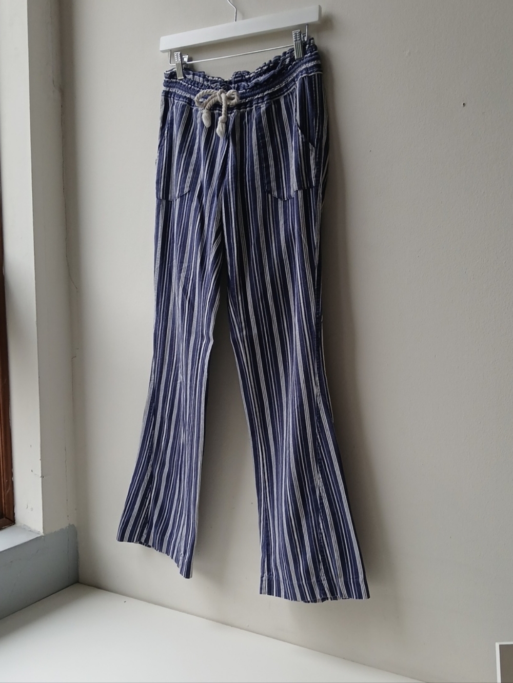 Roxy Linen Beach Pants Blue White Stripe Size Small - Picture 2 of 7